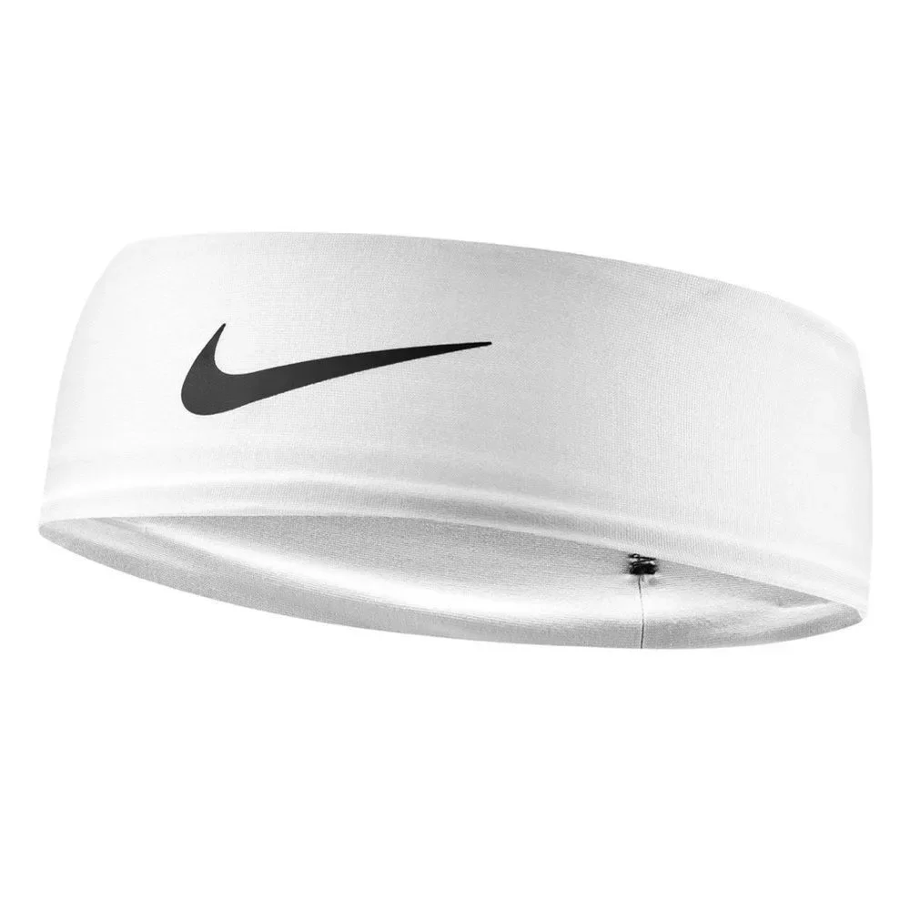 NIKE OS Dri-FIT Unisex White Black Logo Athletic Wide Headband